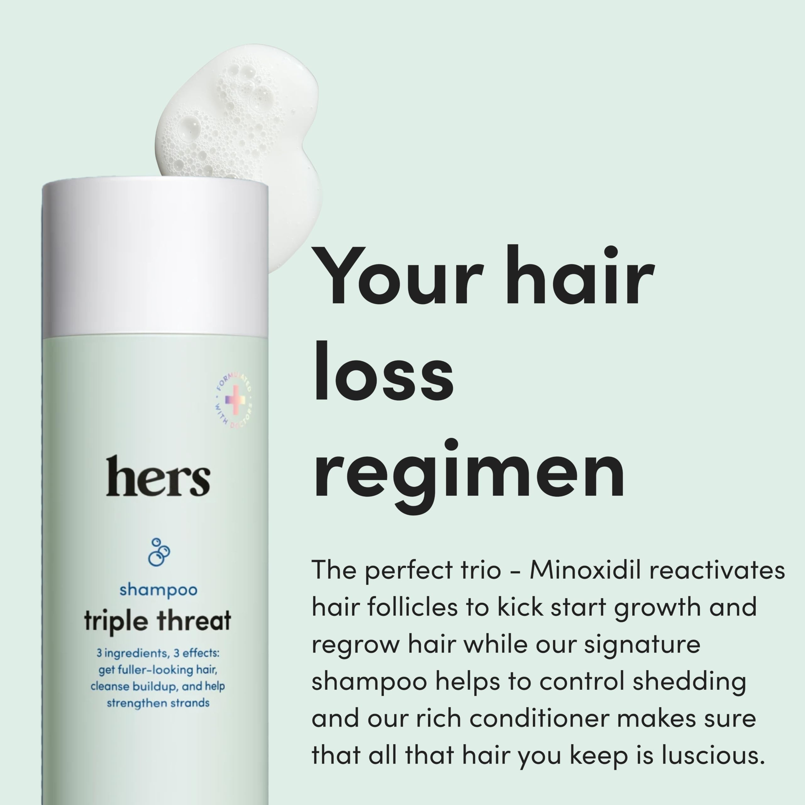 hers triple threat conditioner bottle delivering weightless moisture.