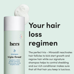 hers triple threat conditioner bottle delivering weightless moisture.