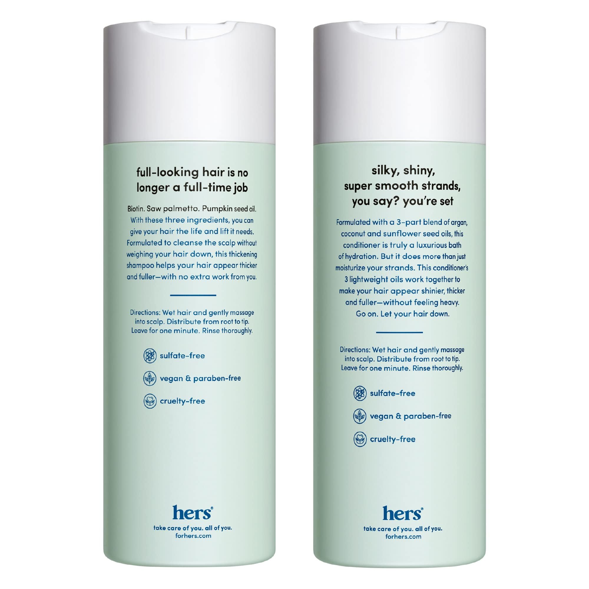 hers triple-threat conditioner tube closeup showing smooth strands