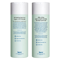 hers triple-threat conditioner tube closeup showing smooth strands