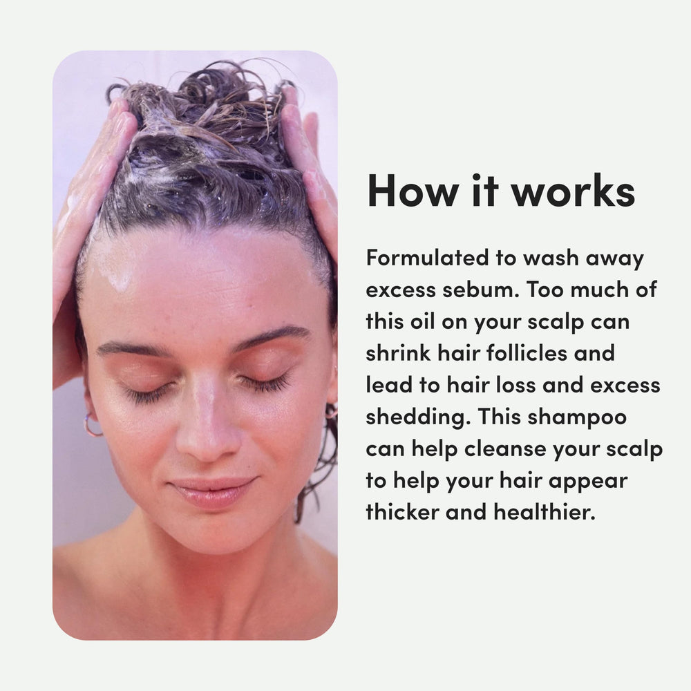 hers triple threat shampoo rose scent close-up shows fragrance for gentle cleansing
