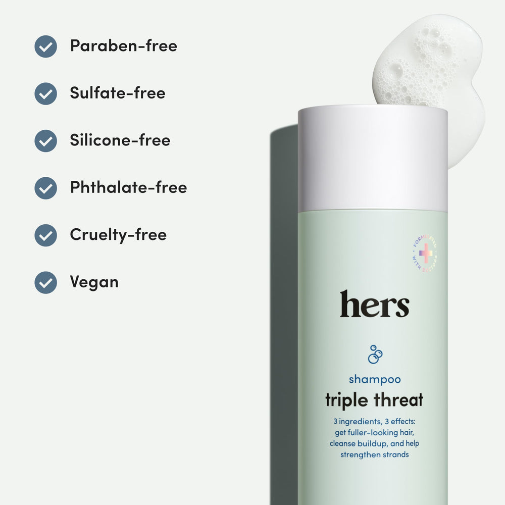 hers triple threat shampoo being massaged into the scalp for cleansing
