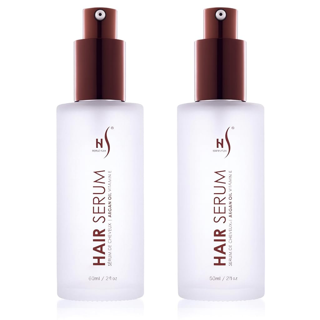 Herstyler Argan Oil Serum bottle close-up highlighting glossy shine.