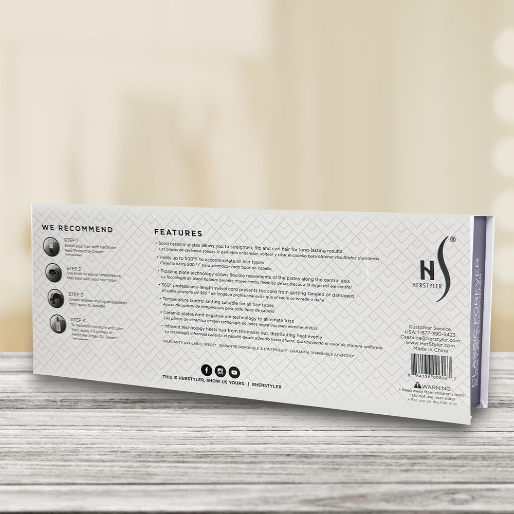 Herstyler Superstyler Onyx Ceramic Flat Iron promotes glossy, sleek hair with efficient heat transfer.