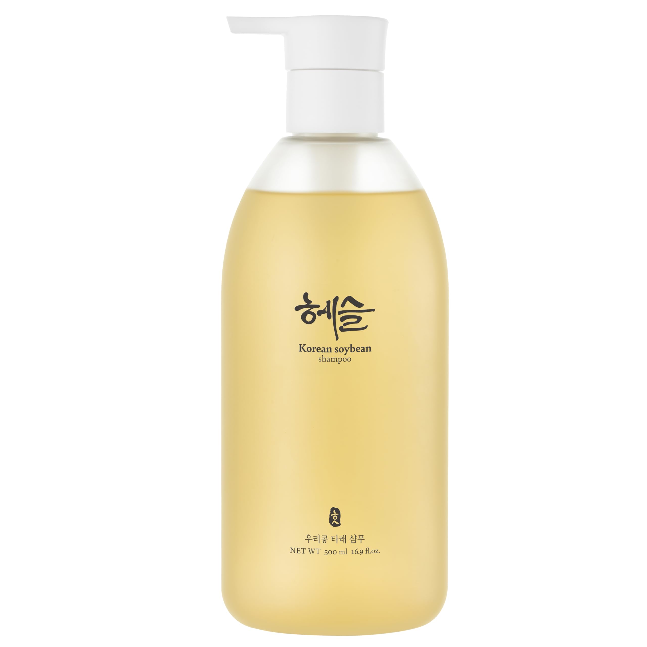 Hesul Korean Soybean Shampoo bottle pour shows sulfate-free cleansing for sensitive scalps