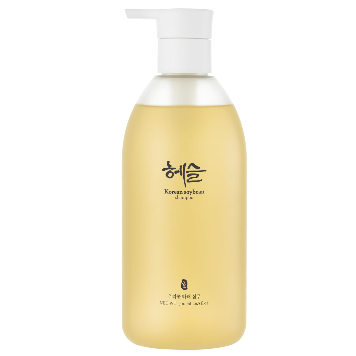 Hesul Korean Soybean Shampoo bottle pour shows sulfate-free cleansing for sensitive scalps
