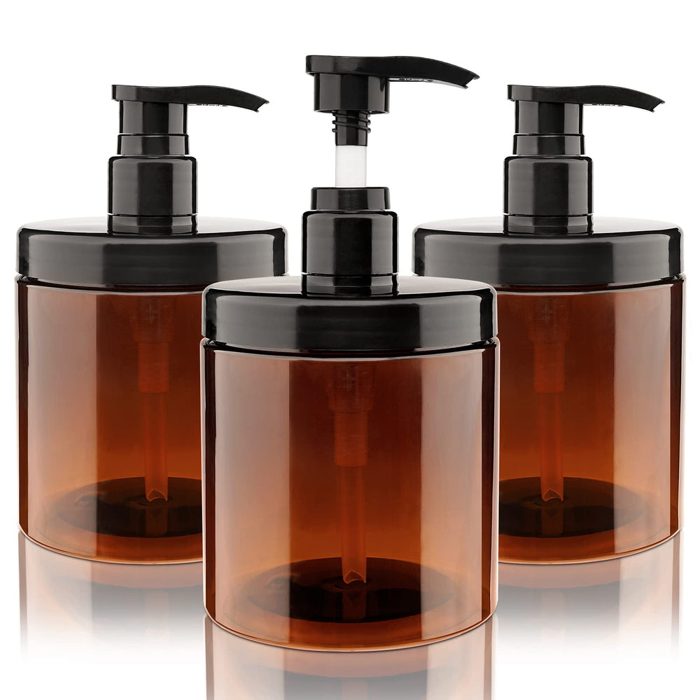 Hethyo pump bottle set in brown shows three 600ml dispensers for versatile home use