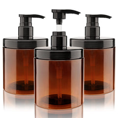 Hethyo pump bottle set in brown shows three 600ml dispensers for versatile home use