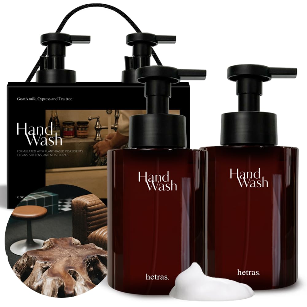 Hetras Hotel Wood hand wash bottle foam close-up highlights luxurious lather for everyday cleansing