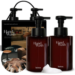 Hetras Hotel Wood hand wash bottle foam close-up highlights luxurious lather for everyday cleansing