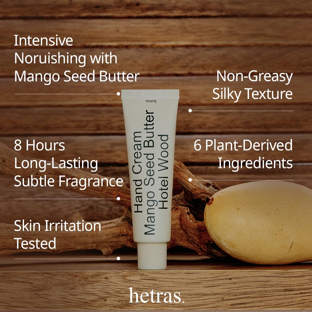 Hetras Perfume Hand Cream ingredients mango seed butter and shea for nourishment.