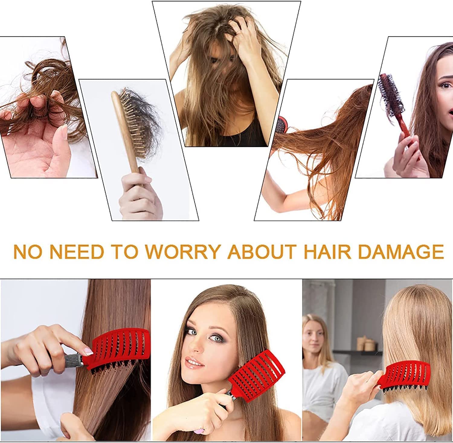 Heubek magical ultra detangling brush bristles closeup highlighting smooth gliding for any hair.