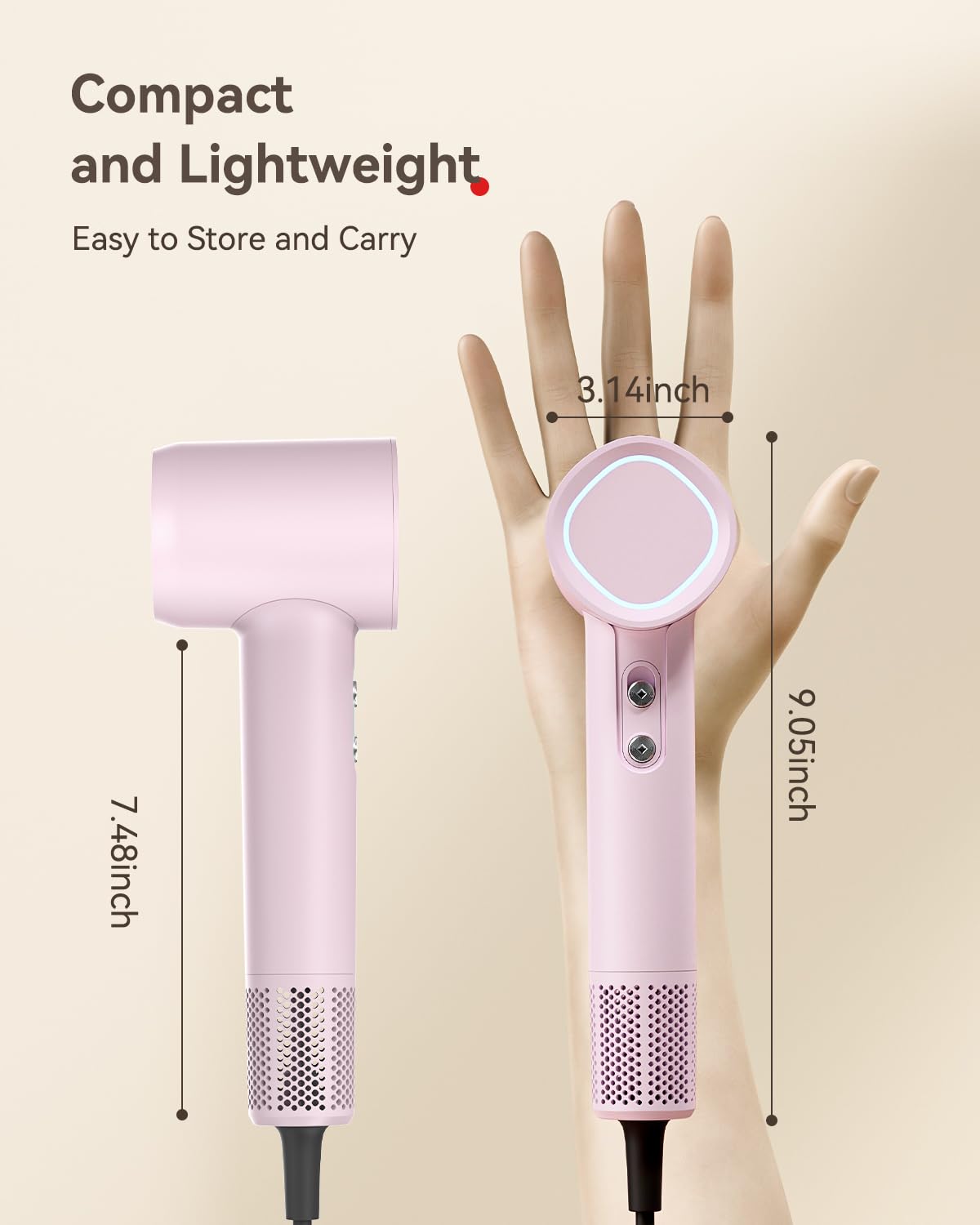 HEXTEK hair dryer offers three temperature settings for varied styling needs.