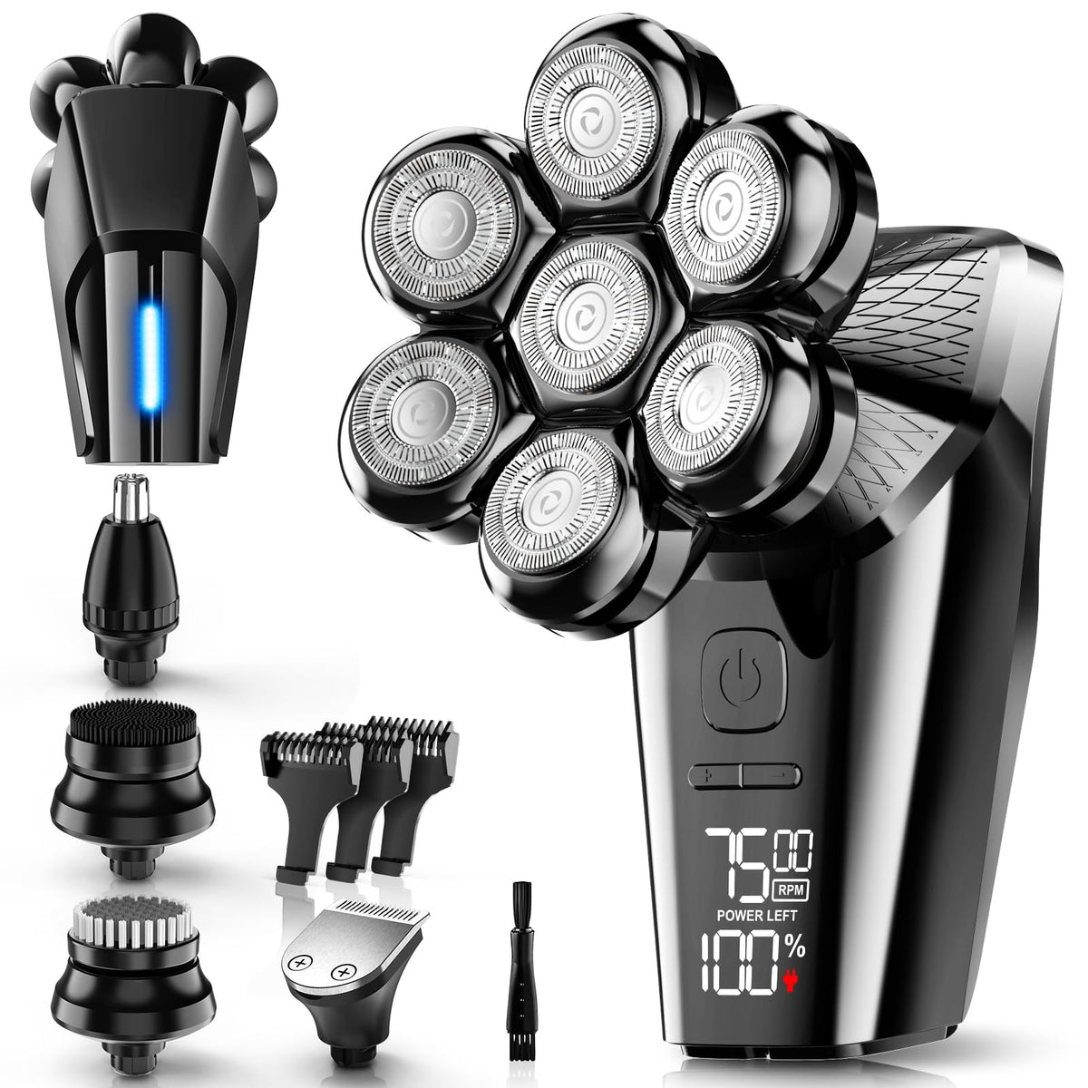 Hexus head shaver with 7D floating head for precise, comfortable contour shaving.