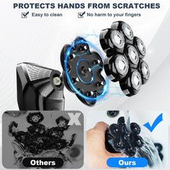 Hexus head shaver dual blade and mesh protect skin during shaving.