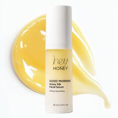 Hey Honey Good Morning Honey serum bottle closeup showing hydration boost for radiant skin.
