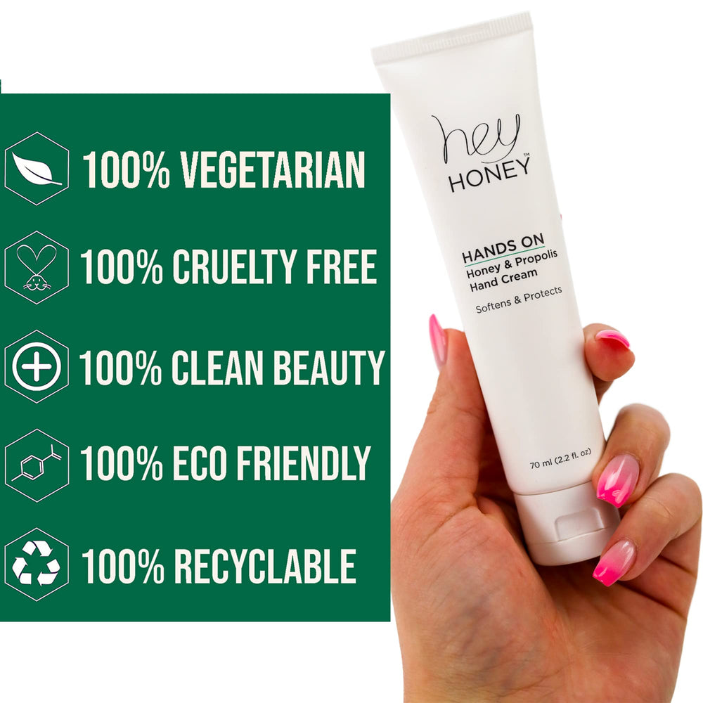 Hey Honey hand cream being applied to dry hands for instant comfort