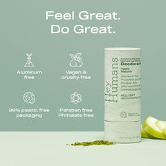 Hey Humans Apple Matcha deodorant application demonstrates easy swipe-on daily refreshment.