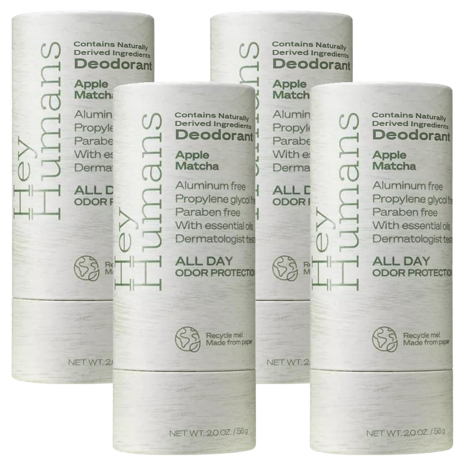 Hey Humans Apple Matcha deodorant bottle shows all-day odor control.