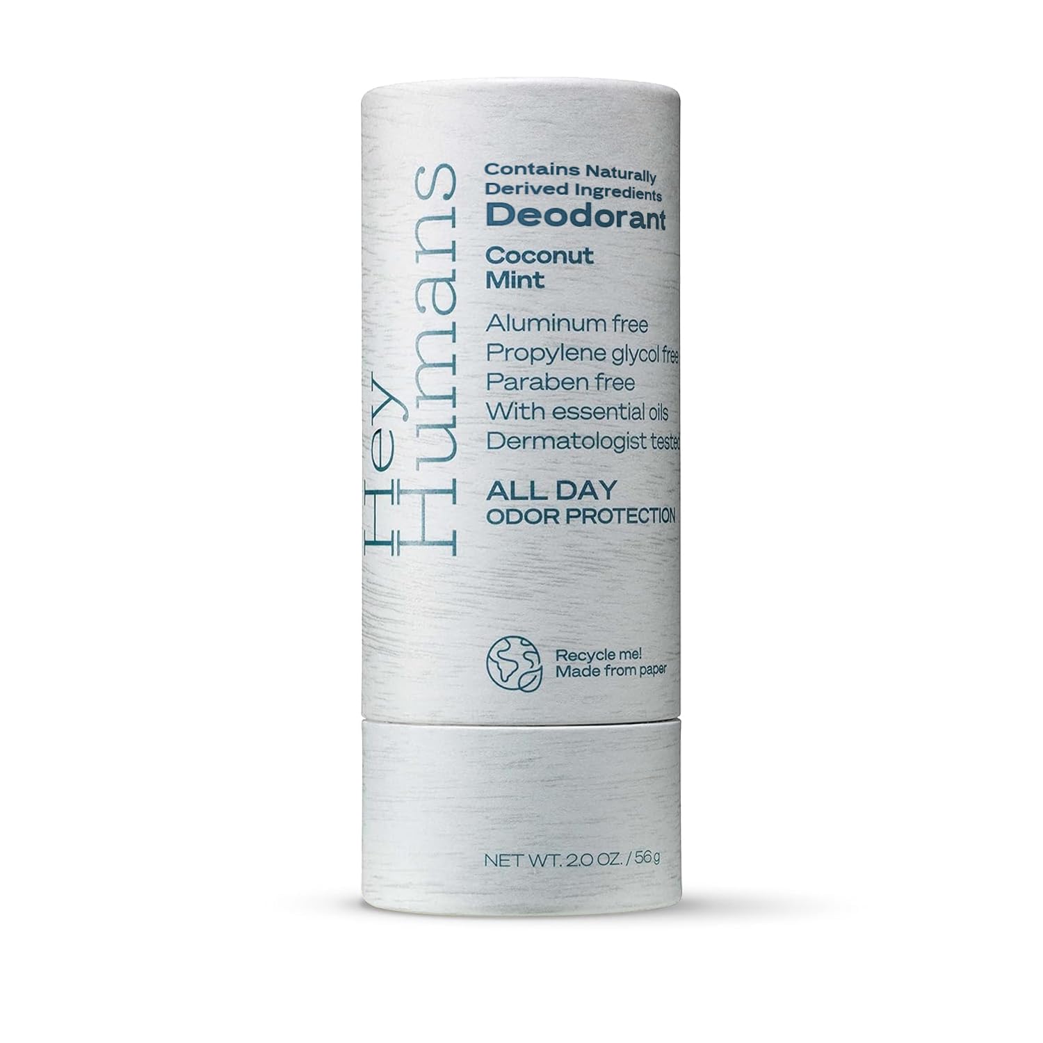 Hey Humans deodorant coconut mint packaging uses sustainable materials for daily freshness.