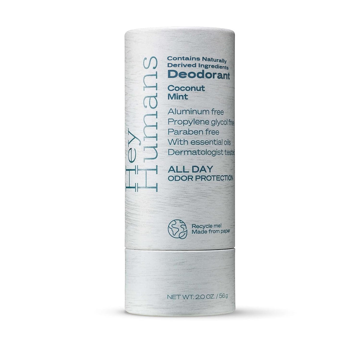 Hey Humans deodorant coconut mint packaging uses sustainable materials for daily freshness.