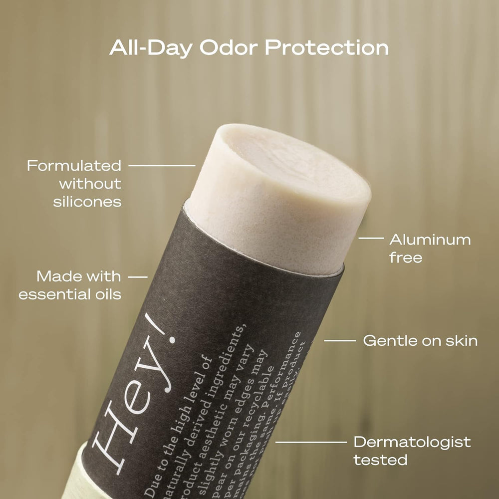 Hey Humans deodorant lavender vanilla packaging on recyclable paper emphasizes sustainability