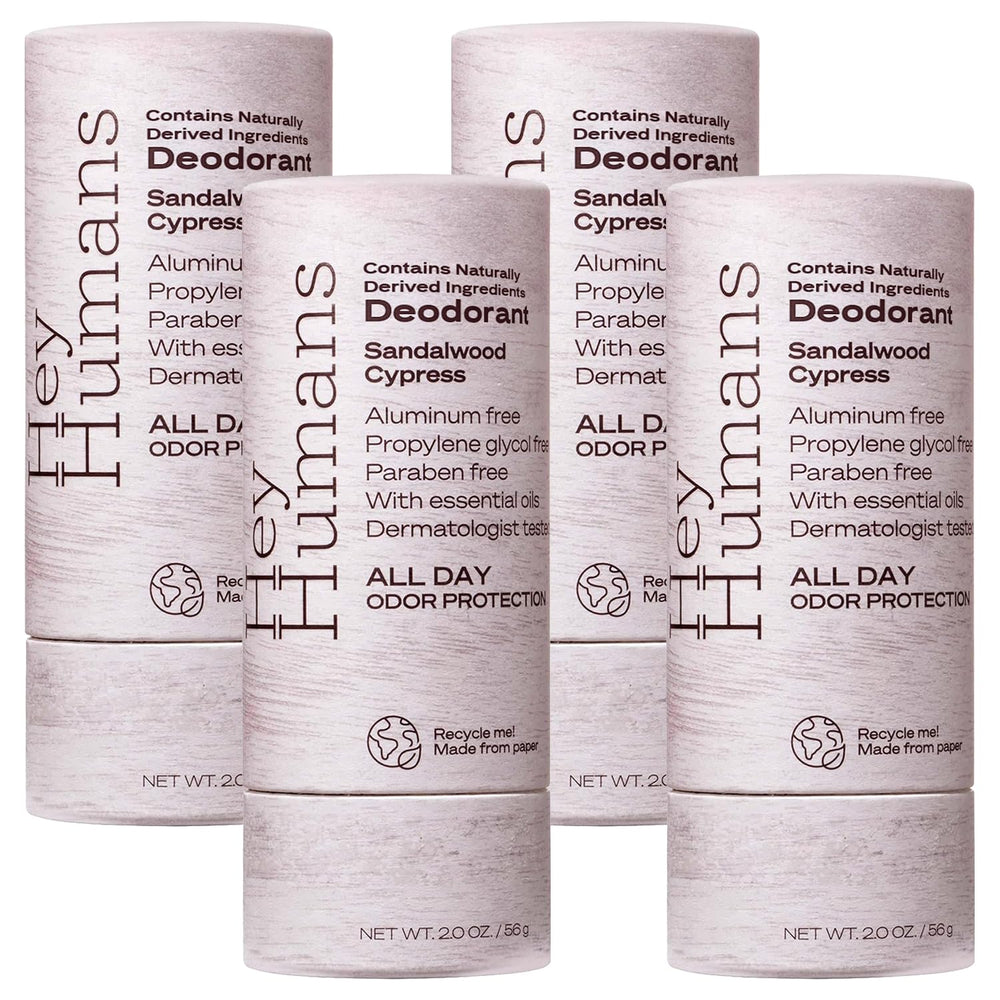 Hey Humans deodorant packaging close-up highlighting recyclable paper packaging for sustainability