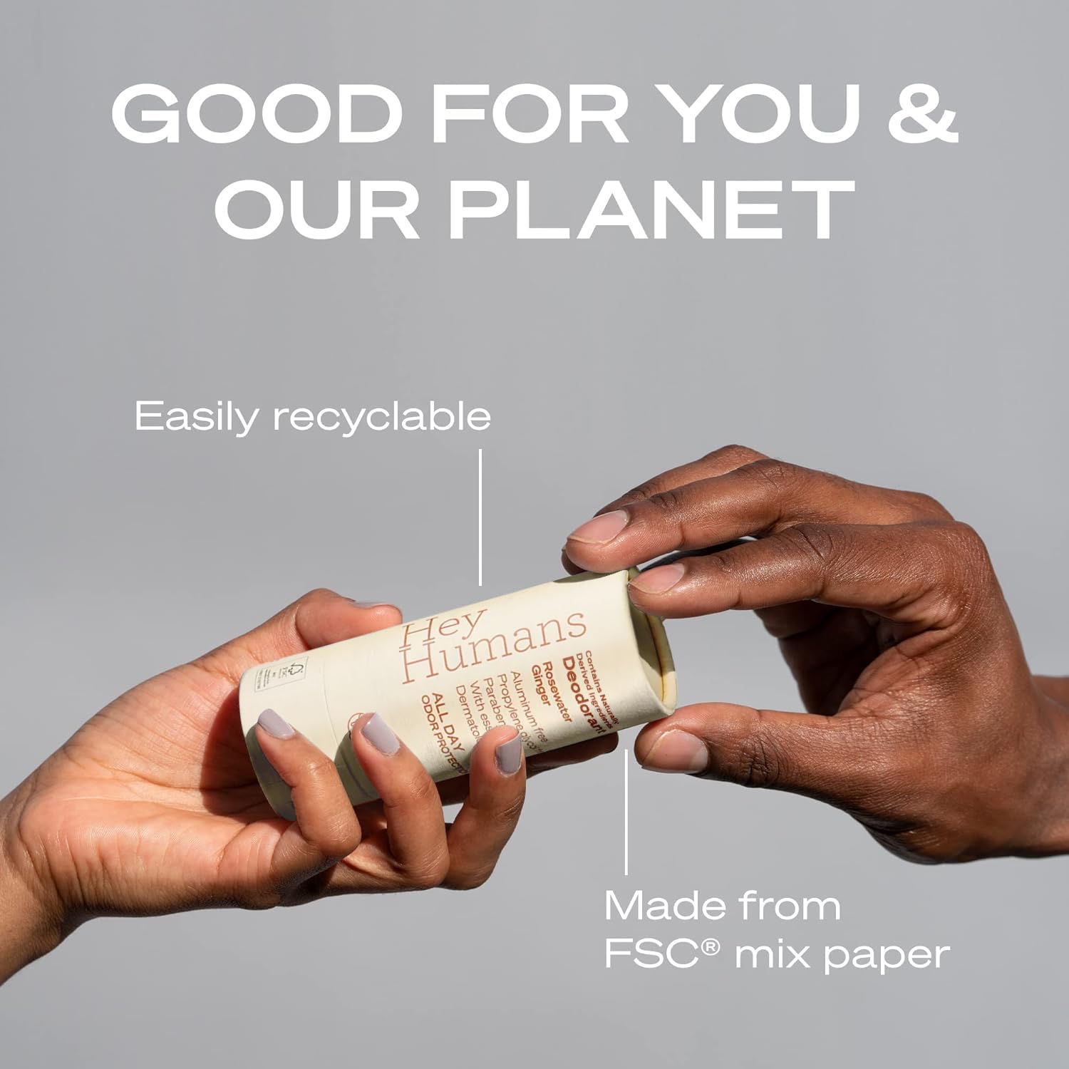 Hey Humans deodorant rosemary extract provides natural odor neutralization with a fresh herbal note.