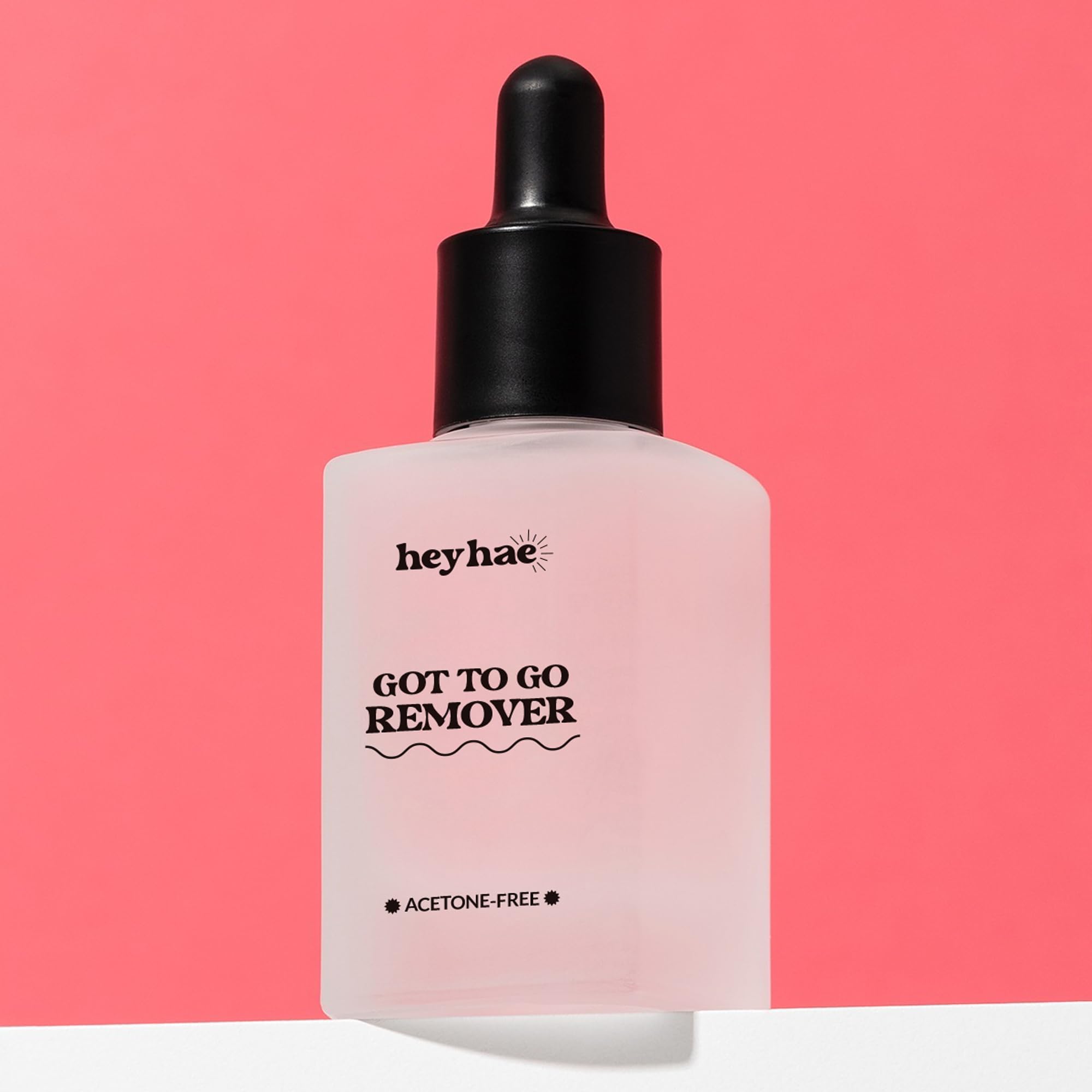 Heyhae Got To Go Remover packaging close-up communicates hypoallergenic, non-drying formula benefits.