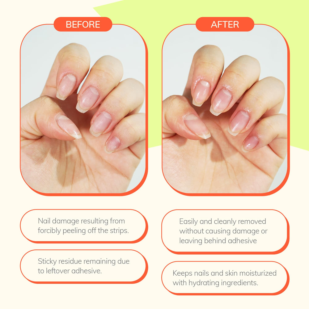 Heyhae Got To Go Remover soak action illustrates mess-free gel lifting near cuticle.