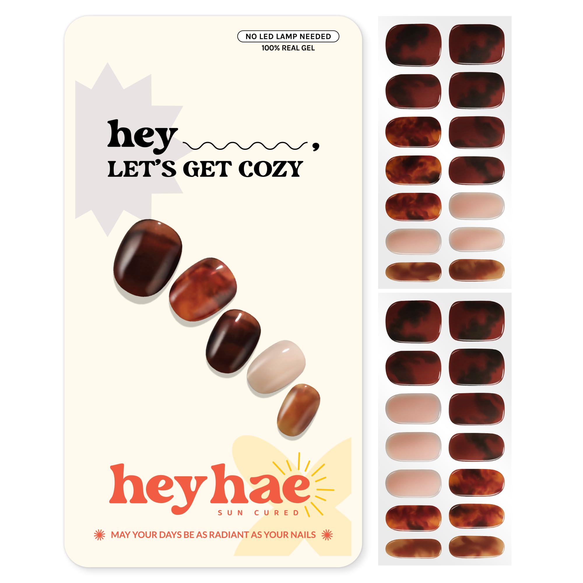 Heyhae semi cured nail strips fall marble brown close-up for salon-worthy finish.