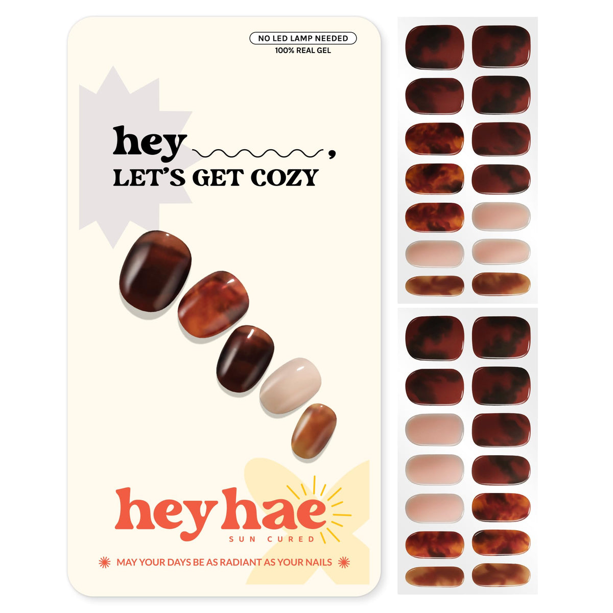 Heyhae semi cured nail strips fall marble brown close-up for salon-worthy finish.