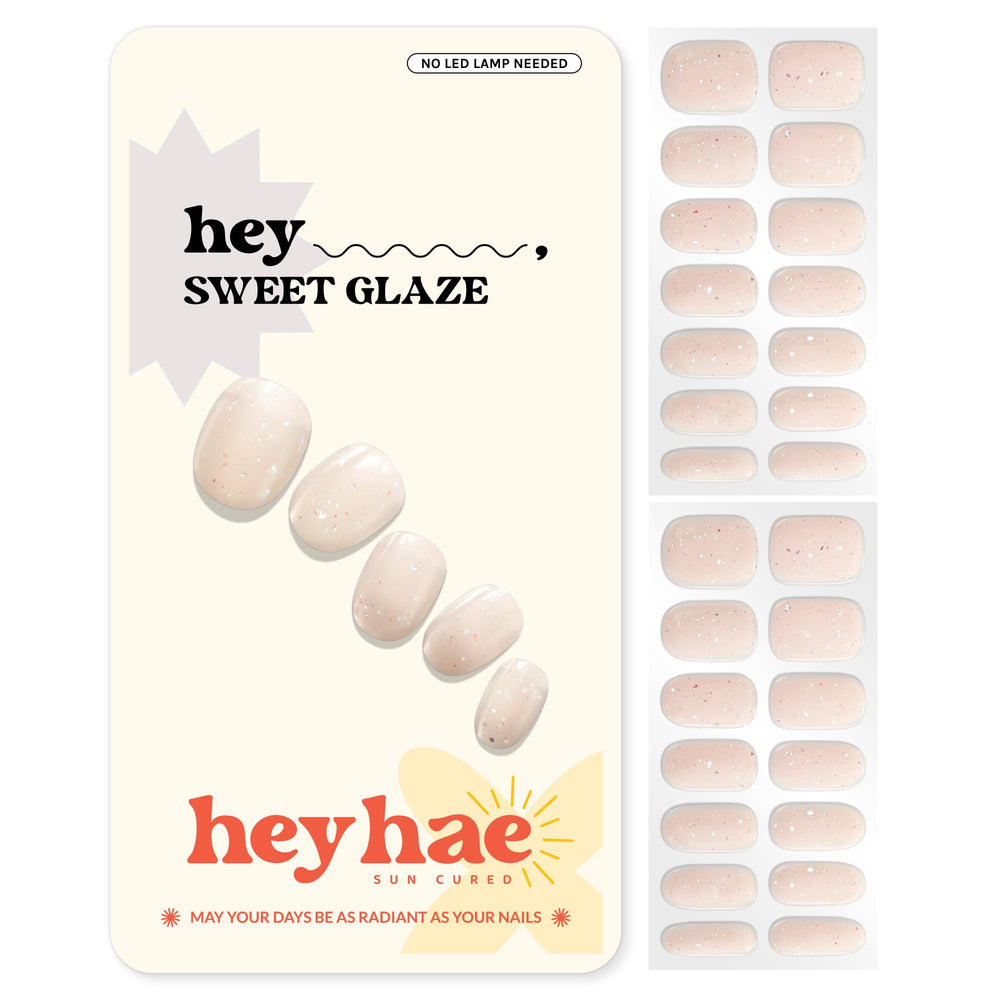 Heyhae Semi Cured Gel Nail Strips in Summer Yellow on nails for a glossy salon-like finish.