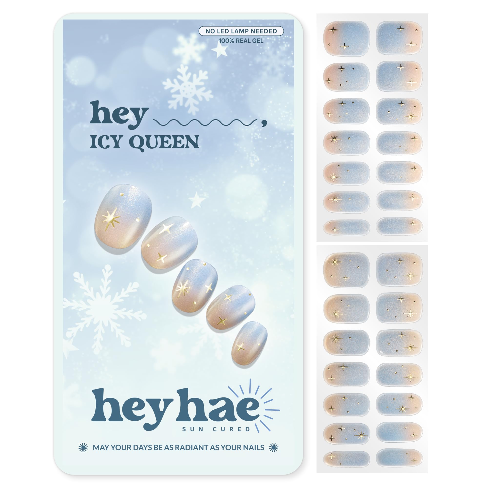 Heyhae semi-cured gel nail strips in winter icy queen style for easy salon-quality nails.