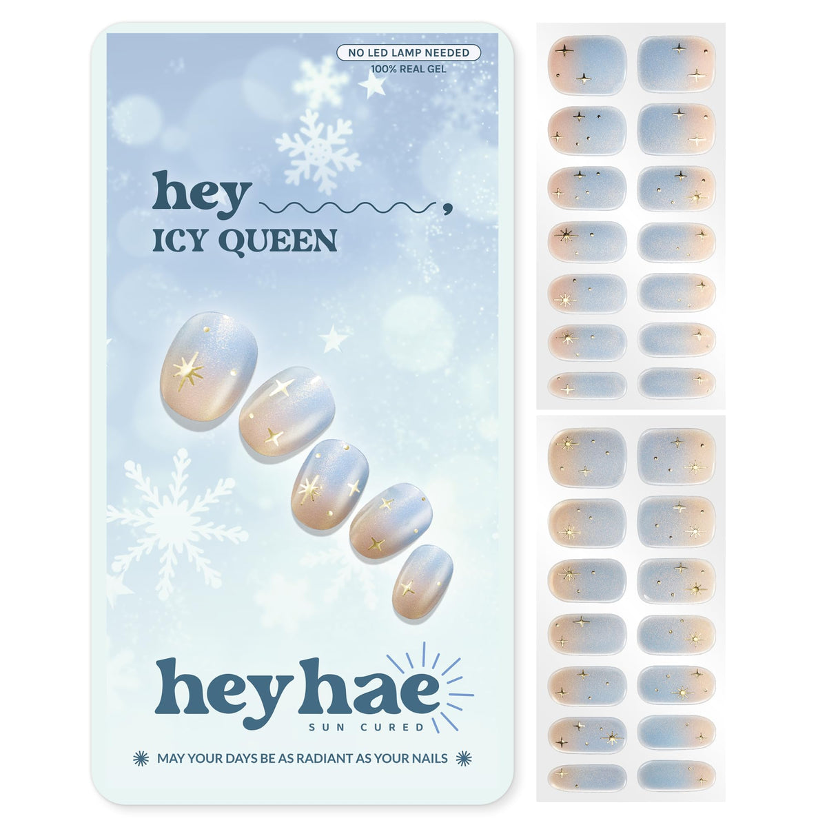 Heyhae semi-cured gel nail strips in winter icy queen style for easy salon-quality nails.
