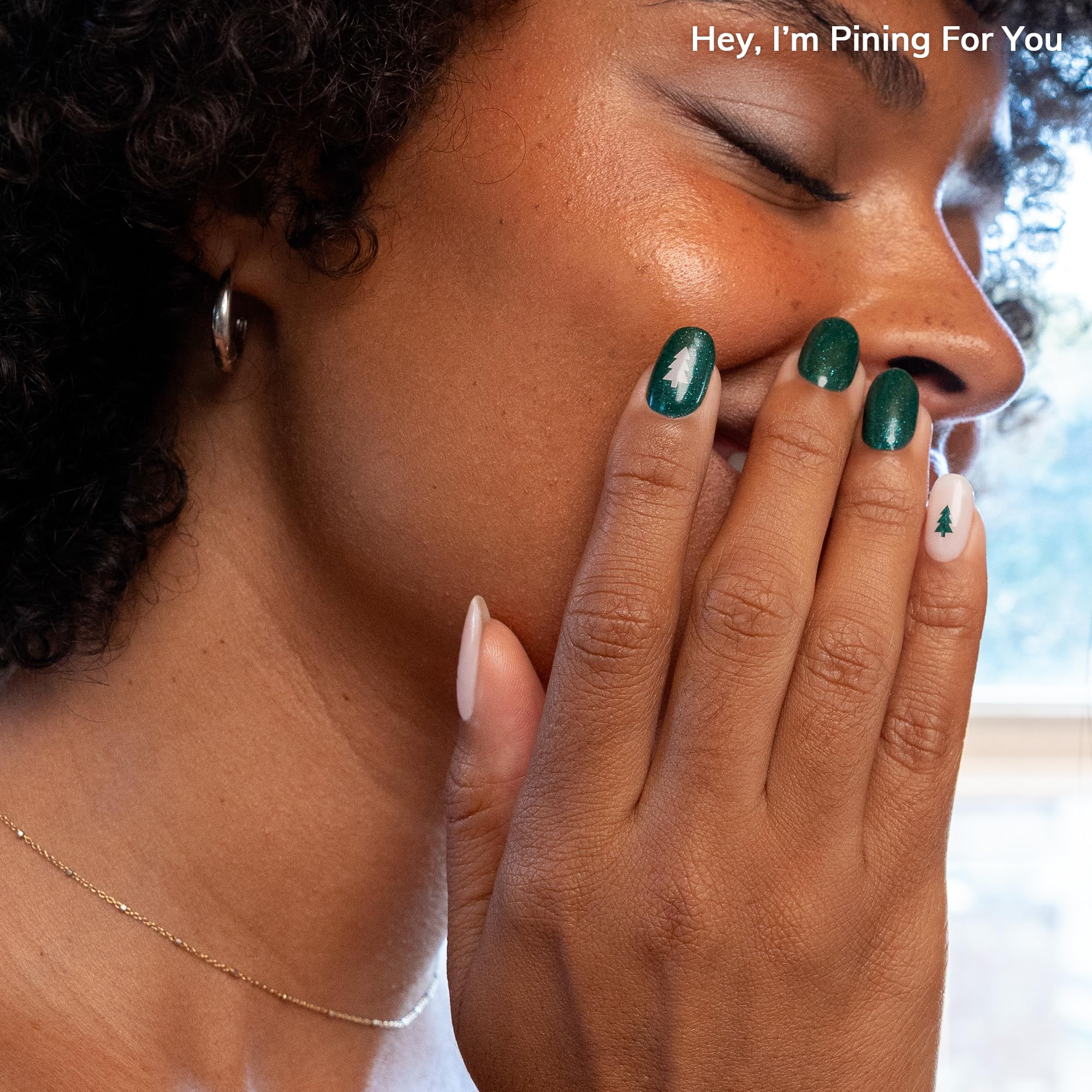 Heyhae semi-cured nail strips glitter green easy-fit design fitting diverse nail shapes.
