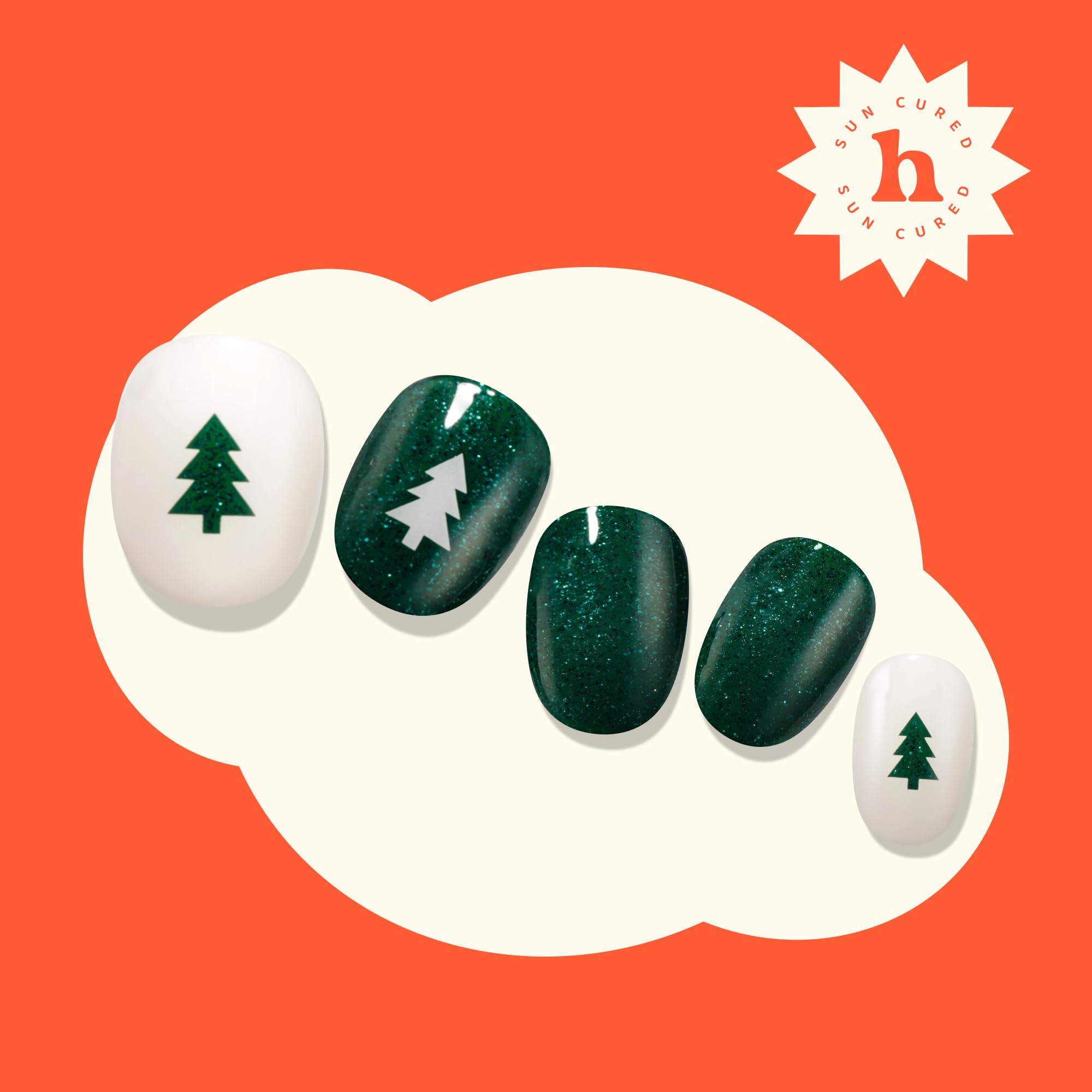 Heyhae semi-cured nail strips glitter green vegan-friendly formula highlight cruelty-free beauty.