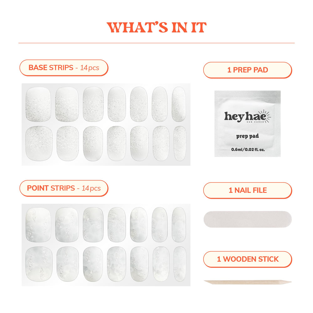 Heyhae semi-cured-nail-strips kit-contents includes 28 strips and essential tools