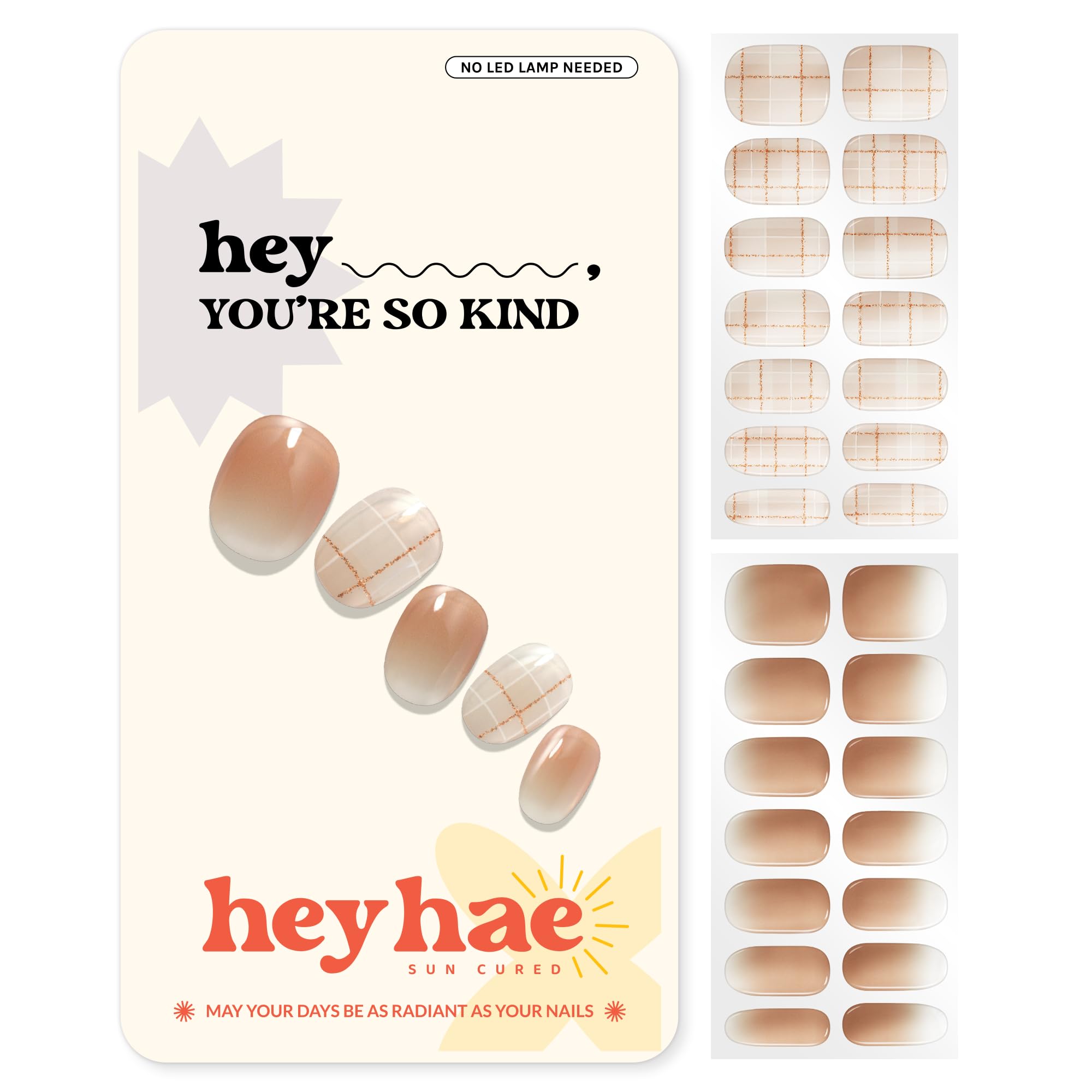 Heyhae semi-cured nail strips in ombre brown gradient for salon-quality nails.