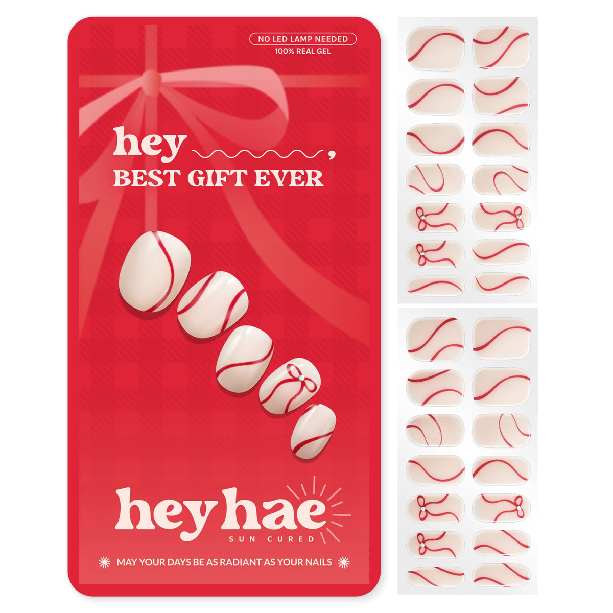 Heyhae semi-cured nail strips package for salon-quality nails at home.