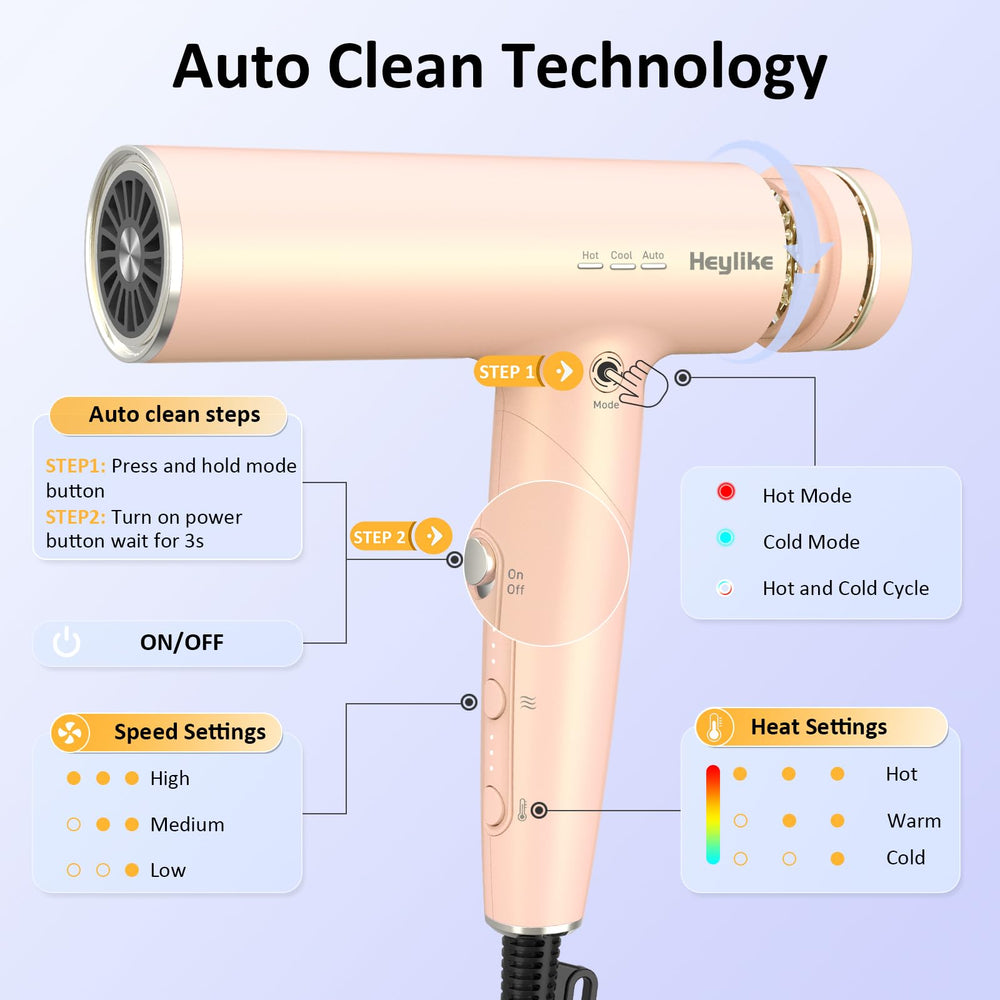 Heylike hair dryer foldable travel design demonstrates compact, lightweight portability.