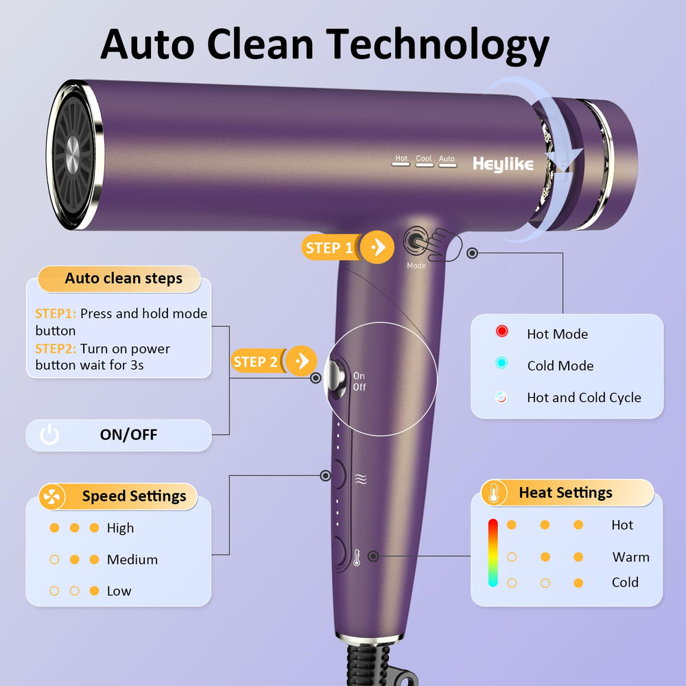 Heylike high-speed plasma ion hair dryer magnetic nozzle enables precise styling.