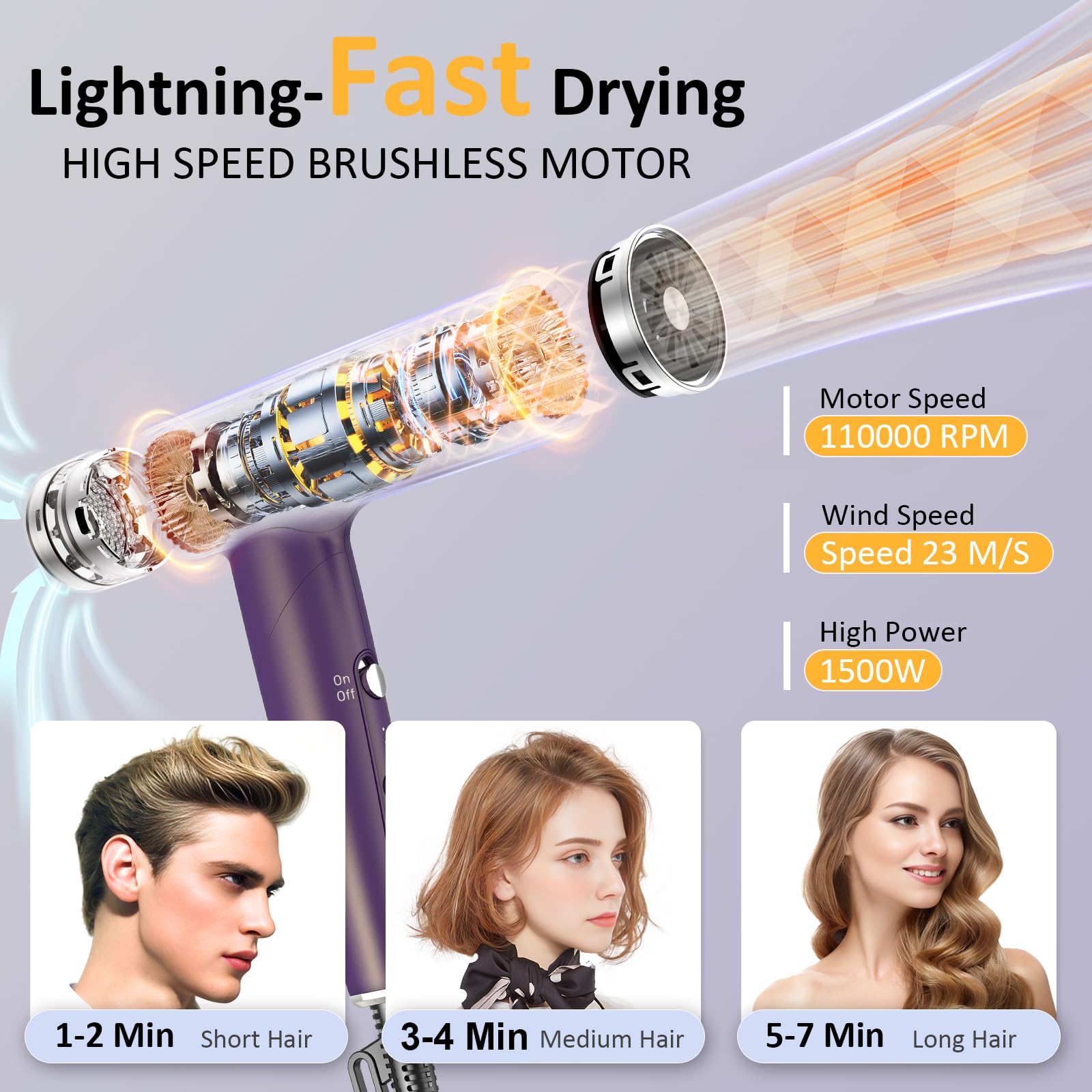 Heylike high-speed plasma ion hair dryer motor closeup highlights the brushless efficiency and power.