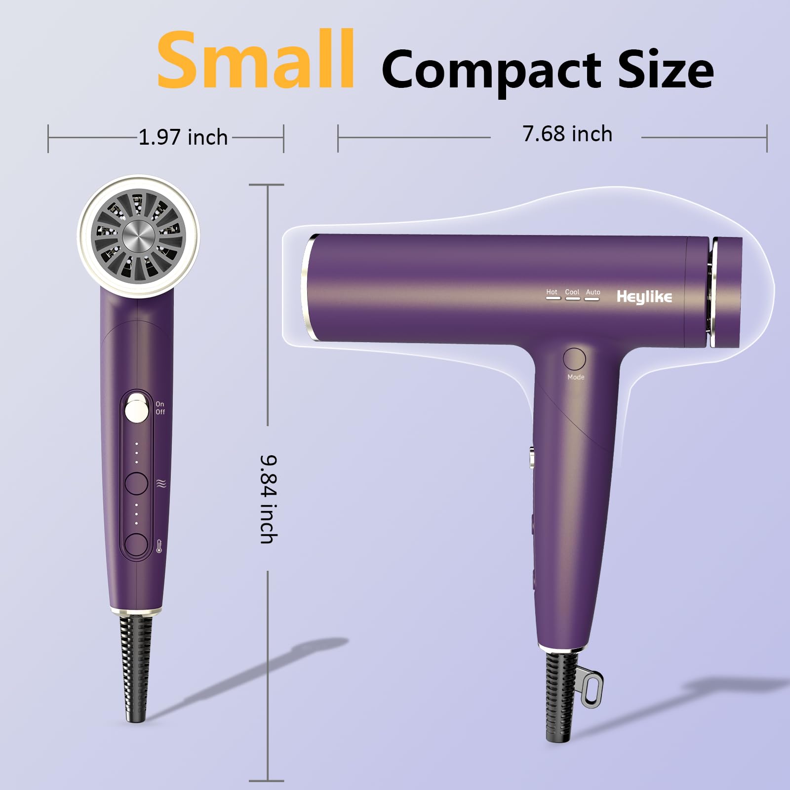 Heylike high-speed plasma ion hair dryer noise level 59dB keeps home peaceful.