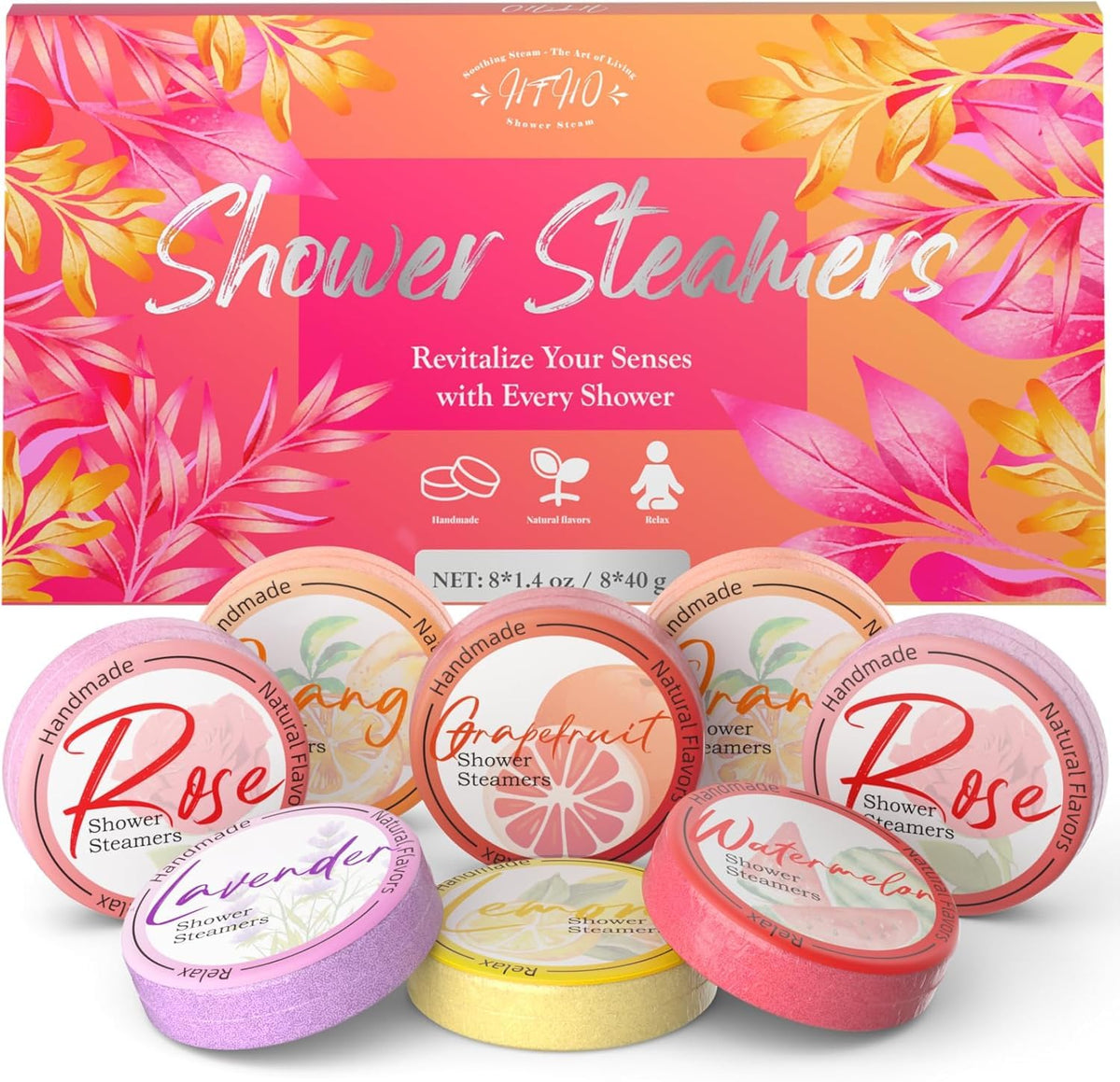 HFHO shower steamers orange fragrance pack on display for uplifting mood
