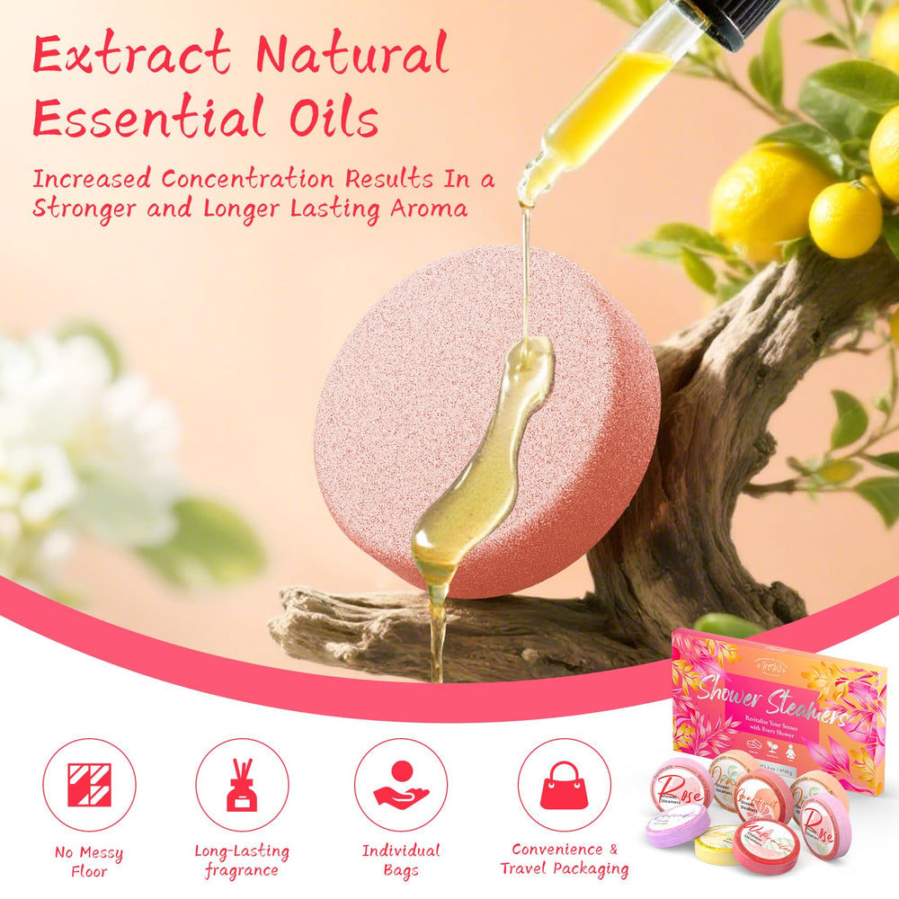HFHO shower steamers rose fragrance pack shown for relaxation