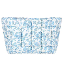 HFLZBRO Puffy makeup bag front view with blue floral quilting for stylish travel organization
