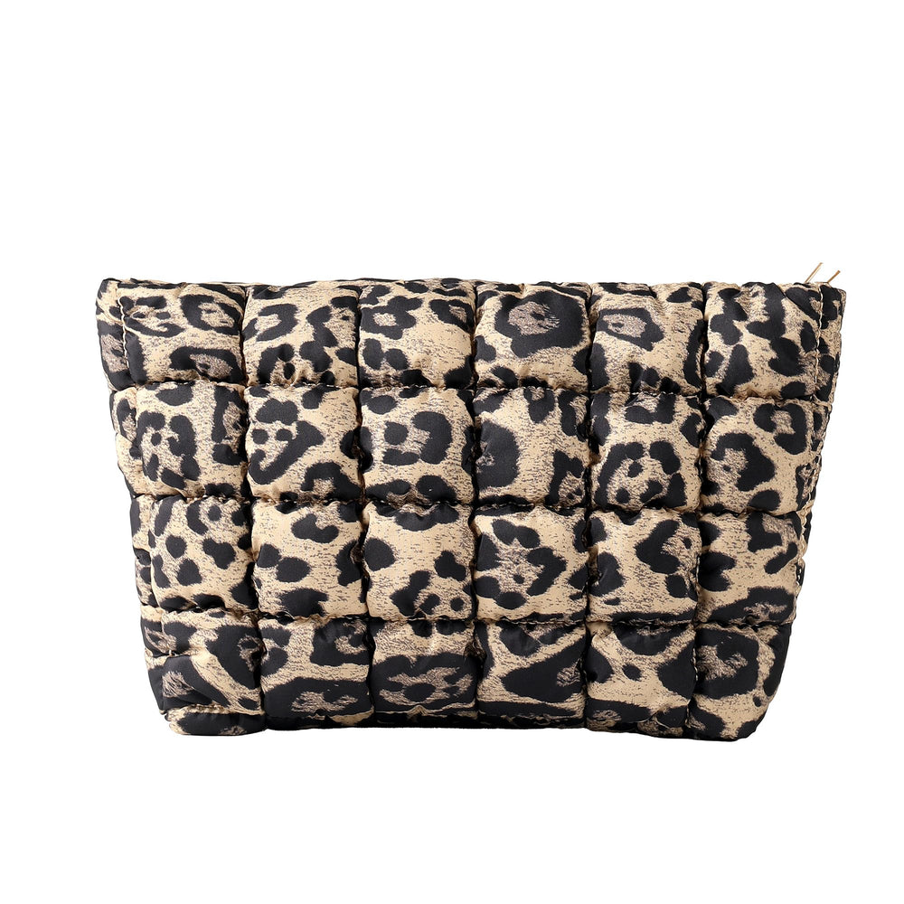 HFLZBRO Puffy makeup bag in brown leopard offers chic storage on the go.
