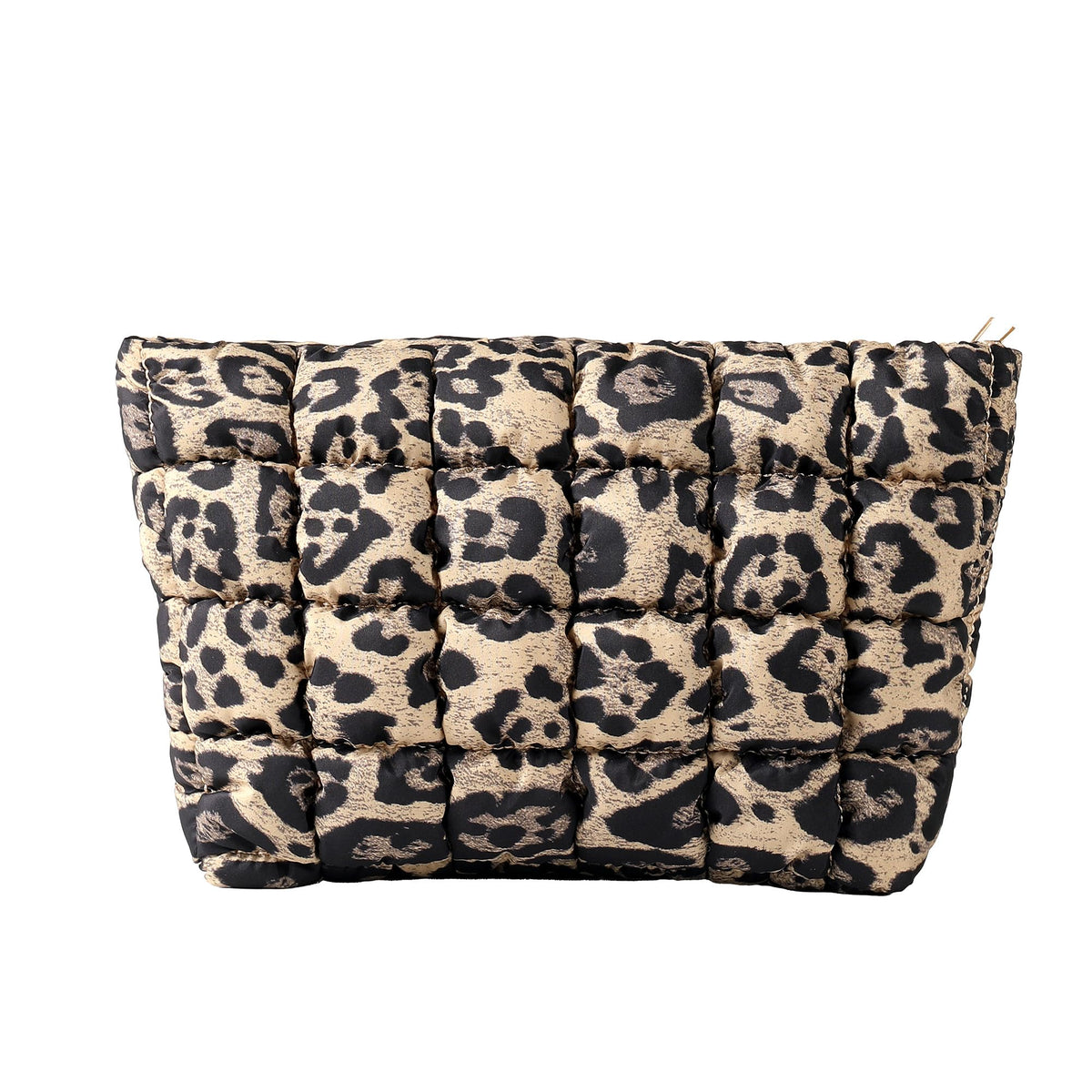 HFLZBRO Puffy makeup bag in brown leopard offers chic storage on the go.