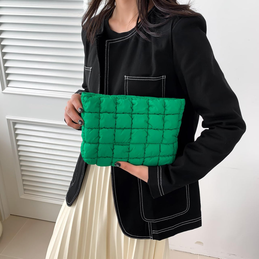 HFLZBRO Puffy makeup bag green roomy interior for easy storage.